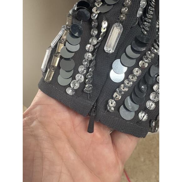 Mac Duggal 93590A Gray Sequin Beaded Long Sleeve Cocktail Dress Size 16 NWT - Picture 7 of 11